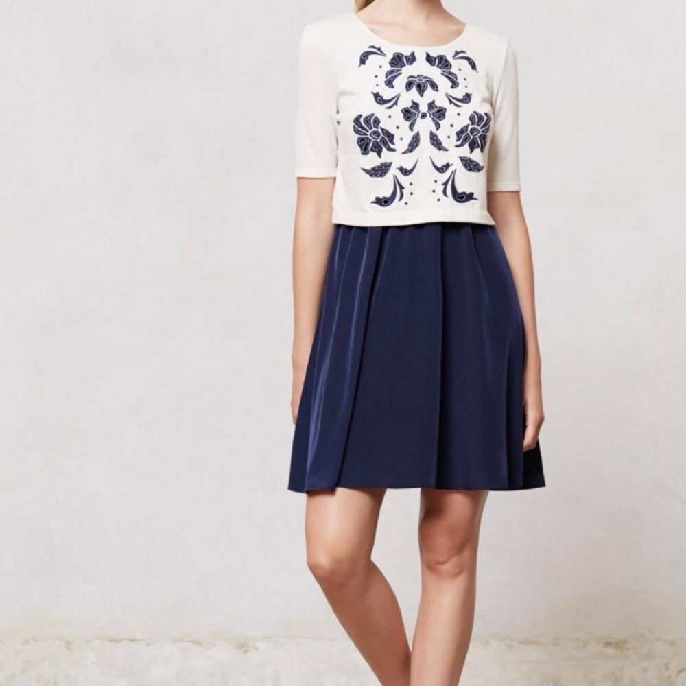 Anthropologie blue and white dress